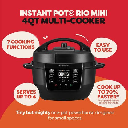 Instant Pot 4QT RIO Mini 7-in-1 Multi-Cooker - Pressure Cooker, Slow Cook, Steam & More - Black