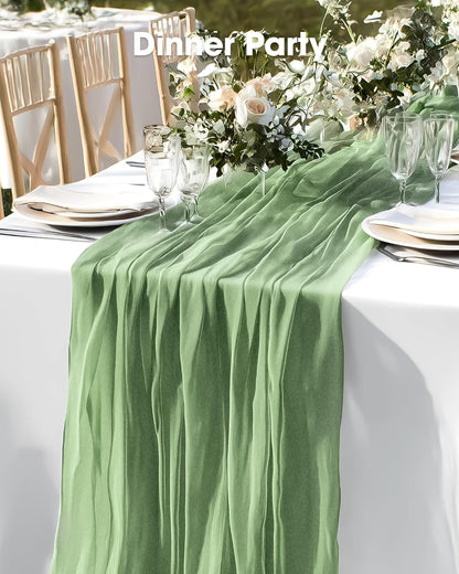 Pureegg Table Cloth Set - 8 Waterproof Disposable Tablecloths (54"x108") & 2 Cheesecloth Runners (35"x120") | Elegant White & Sage for Parties, Picnics & Weddings