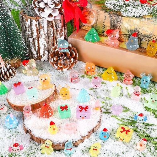 DIYDEC Mini Christmas Luminous Figurines - 40 Glow-in-the-Dark Resin Miniatures for Holiday Decor