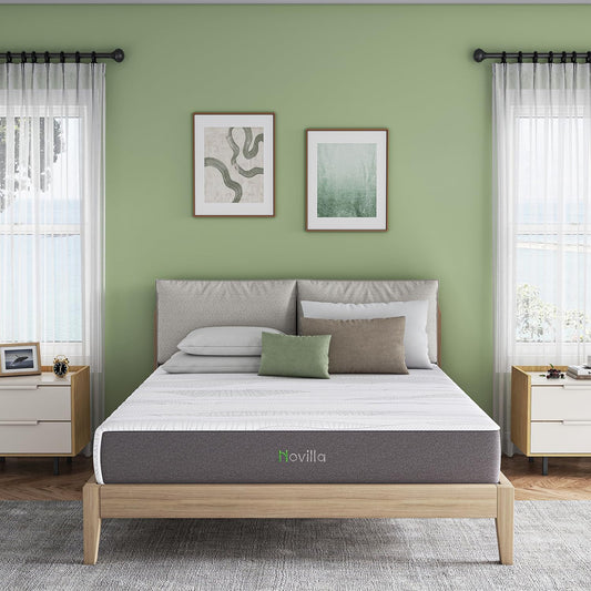 Novilla 12 Inch Queen Mattress - Advanced Cooling Gel Memory Foam & Charcoal Support Layer for Medium-Firm Comfort