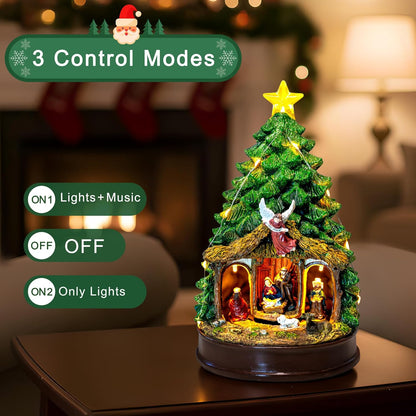 Regine Switzerland Christmas Tree Nativity Scene - Lighted & Animated Angel Family Figurines | Musical Silent Night Decor
