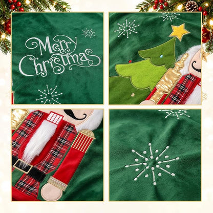 Christmas Tree Skirt Nutcracker 48 Inch - Green with Red Edging, 48in