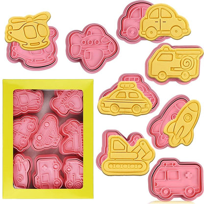 8 Piece Transportation Vehicle Cookie Cutters Set with Plunger Stamper - Variation of THIS listing