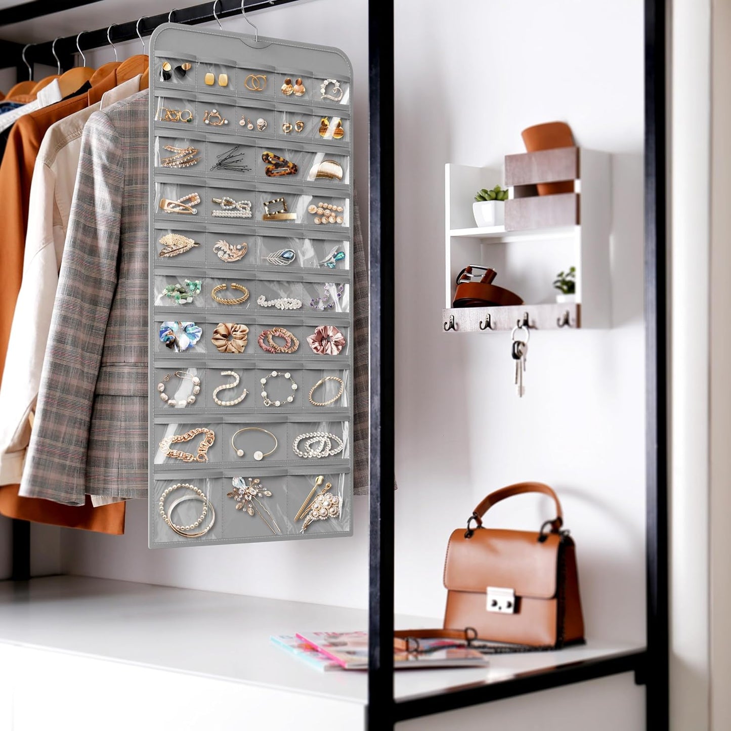 Simple Houseware Jewelry Organizer - 80-Pocket Storage Solution for All Accessories | Gray