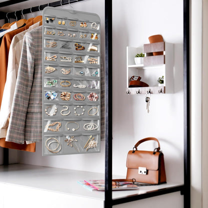 Simple Houseware Jewelry Organizer - 80-Pocket Storage Solution for All Accessories | Gray