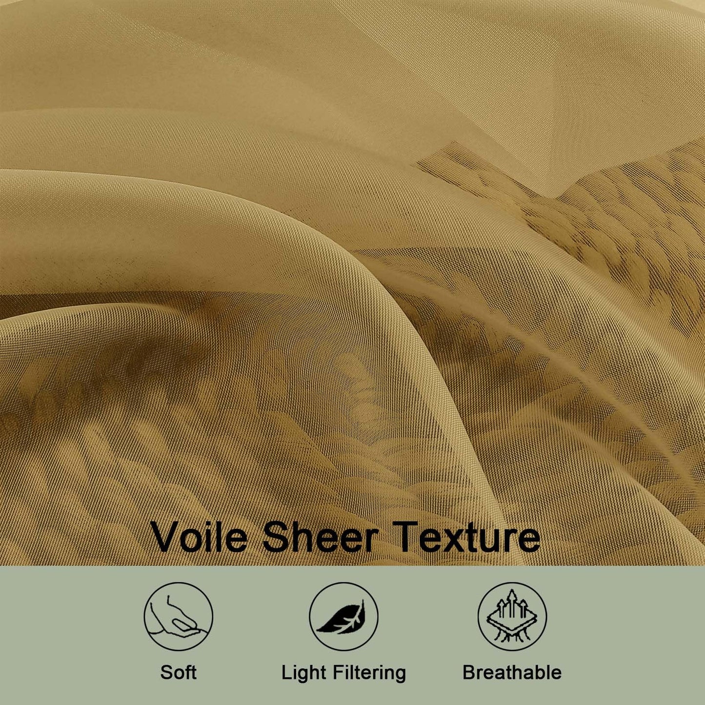 OWENIE Extra Long Gold Sheer Curtains 96 Inches Long 2 Panels Set, Soft Lightweight Airy Voile Sheer Curtain for Bedroom Living Room, Rod Pocket Solid Color Farmhouse Curtains, 59" Wx96 L Inch