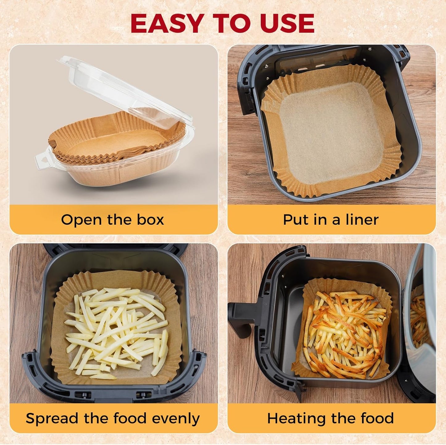 Air Fryer Liners - 100 Pcs Non-Stick Oilproof Parchment Paper for 1-3 QT Air Fryers | 4.7-Inch Square