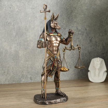Veronese Design 10 5/8 Inch Anubis Holding Ankh Staff and Scale Resin Sculpture Cold Cast Bronze