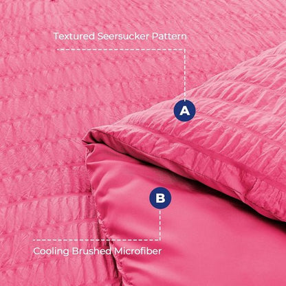 HYMOKEGE King Size Comforter Set - Hot Pink Seersucker 7-Piece Luxury Bedding Set for All Seasons