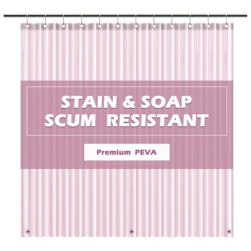 EHZNZIE Shower Curtain Liner Light Weight PEVA, Shower Liner 72x72 Inches, Waterproof, No Chemical Smell with 12 Rust Proof Metal Grommets for Bathroom Shower Curtain, Pink
