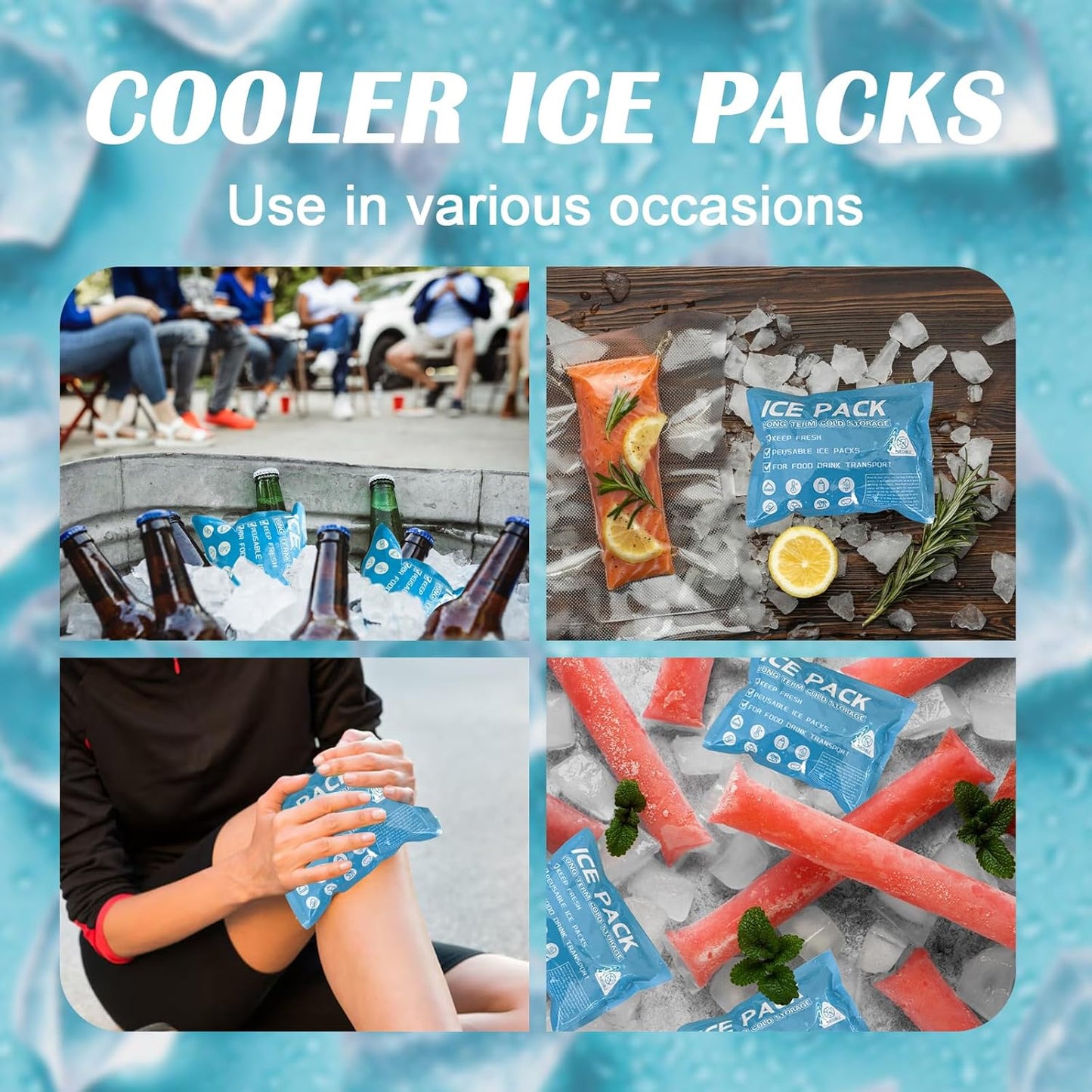 Skiennix Ice Packs for Coolers - Long-Lasting Reusable Gel Packs for Shipping & Camping | Perfect for Lunch Boxes