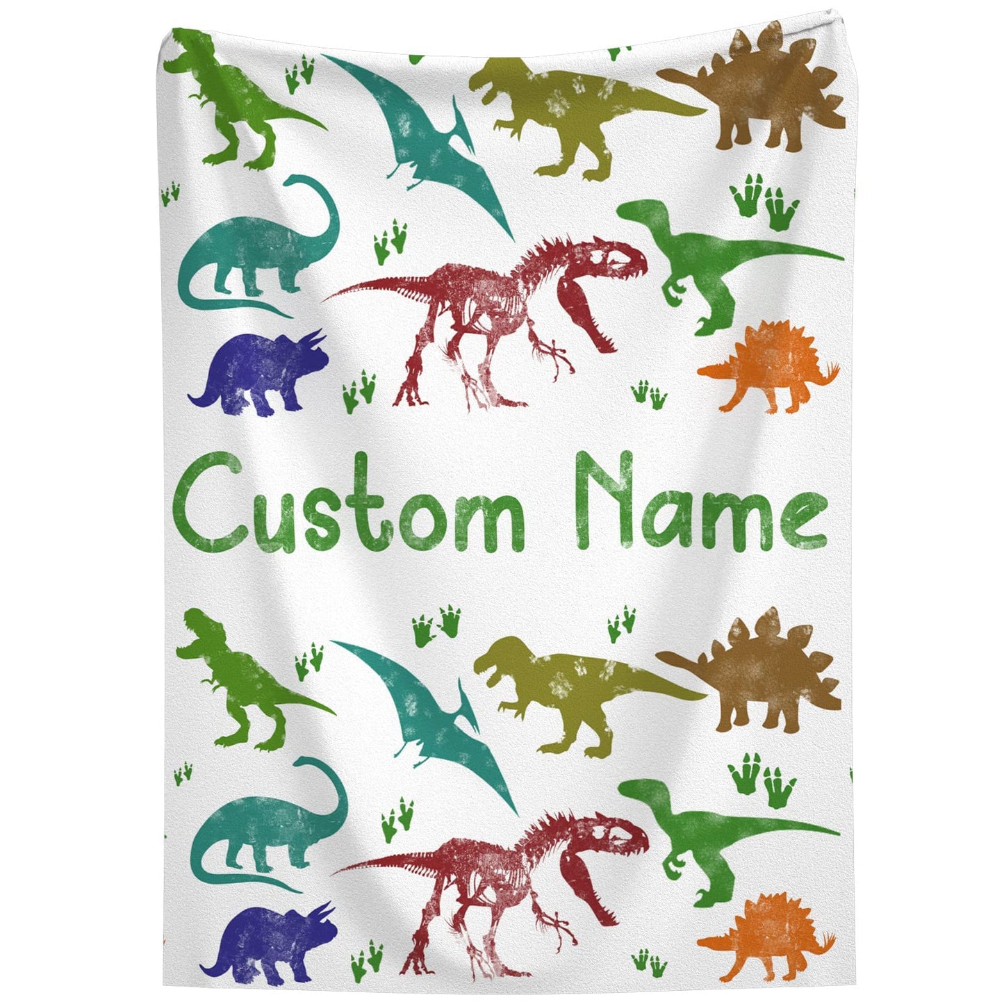 Dinosaur Blanket with Name for Boys, Custom Dinosaur Blanket, Personalized Jurassic Dinosaur Throw Blanket for Toddler, Flannel Customized Dino Swadding Blanket for Birthday, Baby Shower 40x30 Inch