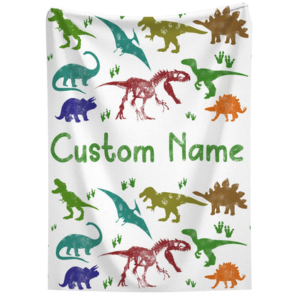 Dinosaur Blanket with Name for Boys, Custom Dinosaur Blanket, Personalized Jurassic Dinosaur Throw Blanket for Toddler, Flannel Customized Dino Swadding Blanket for Birthday, Baby Shower 40x30 Inch