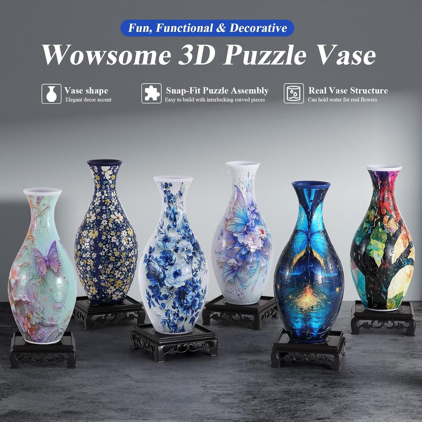 Wowsome 3D Puzzle Vase - Unique Jigsaw Design for Flower Arrangements | Pink Butterfly Decor
