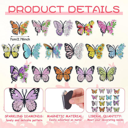 Umigy Butterfly Diamond Art Magnets Kit - 16 Pcs DIY Gem Art for Home Fridge Decor | Spring Crafts