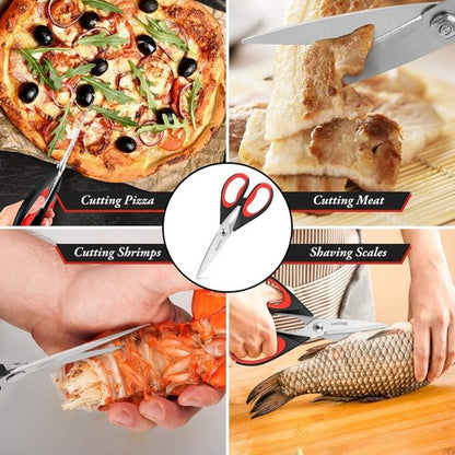 iBayam Kitchen Scissors - 3-Pack Heavy Duty with Soft Grip Handle & Protective Sheath | Dishwasher Safe