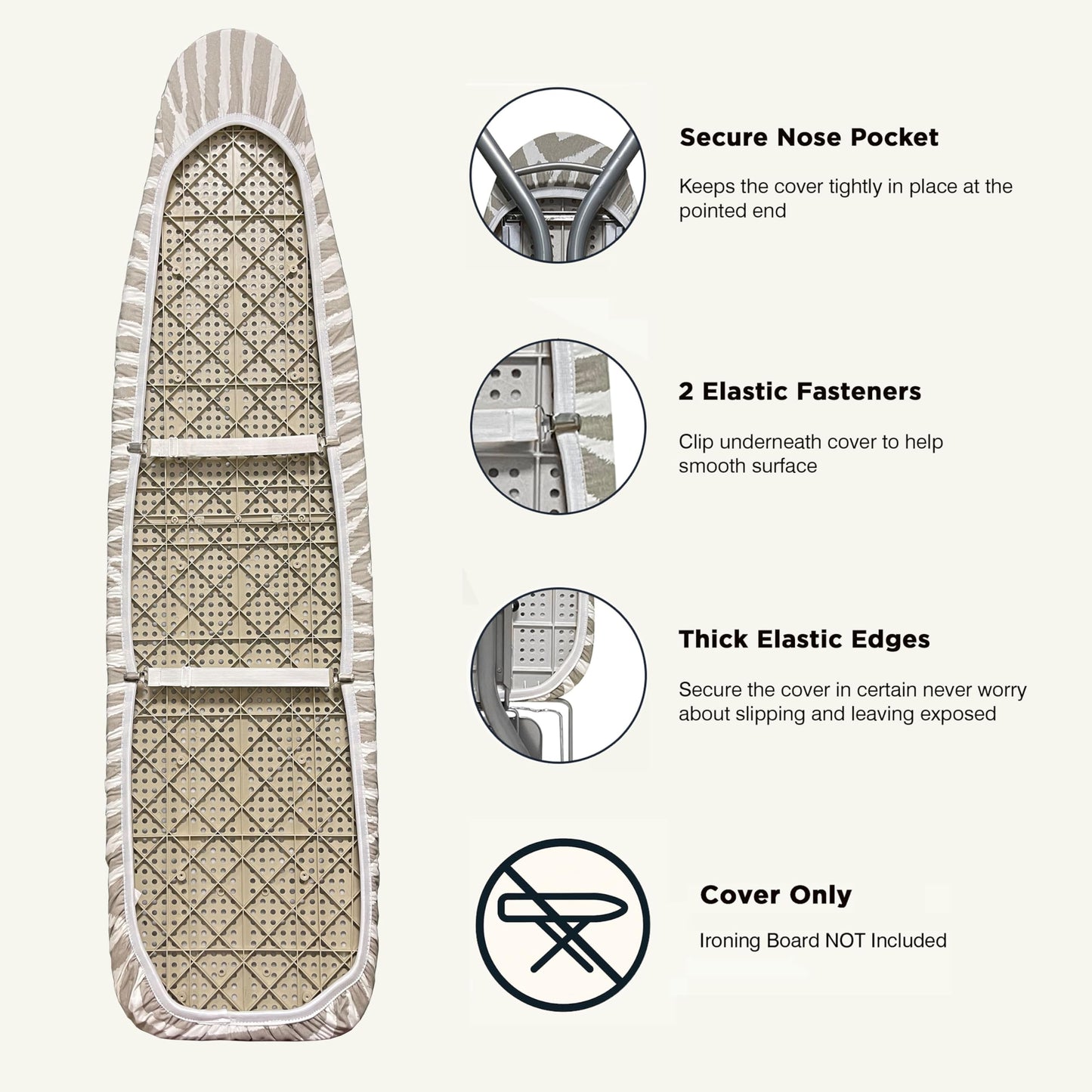 UniSimp Ironing Board Cover and Pad 18"x54" Extra Thick Natural Cotton, Scorch and Stain Resistant Iron Board Cover, Extra Large Iron Board Cover with Fasteners Heavy Duty Heatproof Elastic Edge Zebra