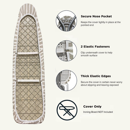 UniSimp Ironing Board Cover and Pad 18"x54" Extra Thick Natural Cotton, Scorch and Stain Resistant Iron Board Cover, Extra Large Iron Board Cover with Fasteners Heavy Duty Heatproof Elastic Edge Zebra