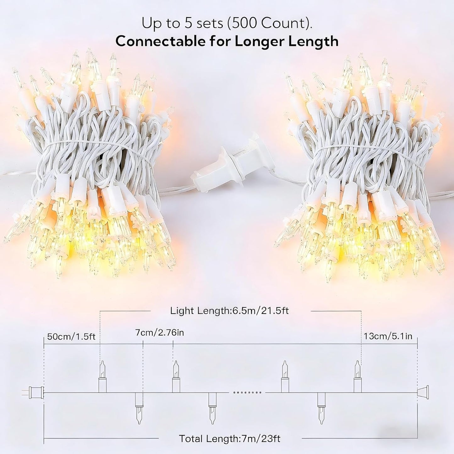Regine Switzerland 100 Count Clear Christmas Lights - 23 Feet Connectable Indoor/Outdoor Mini String Lights | Warm White