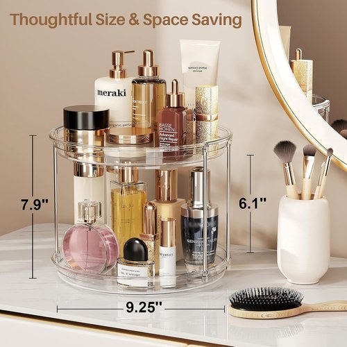 LAMU 2 Pack Lazy Susan Turntable Organizer - 9.25'' Rotating Spice Rack for Kitchen & Bathroom