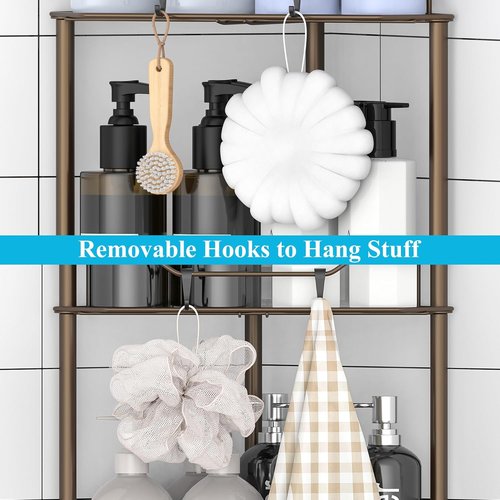 HuggieGems 3-Tier Corner Shower Caddy Organizer - Stylish Bronze Bathroom Shelf with Hooks