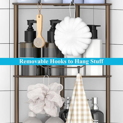 HuggieGems 3-Tier Corner Shower Caddy Organizer - Stylish Bronze Bathroom Shelf with Hooks