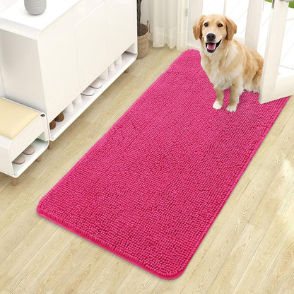OLANLY Dog Door Mat - Absorbent Non-Slip Washable Mud Mat for Dogs | 44x24, Hot Pink, Quick Dry Chenille
