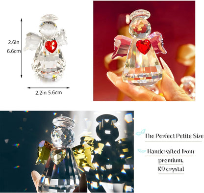 Crystal Guardian Angel Figurine Set - 6 Handcrafted Glass Ornaments for Home Decor | 2.5” Tabletop Collection