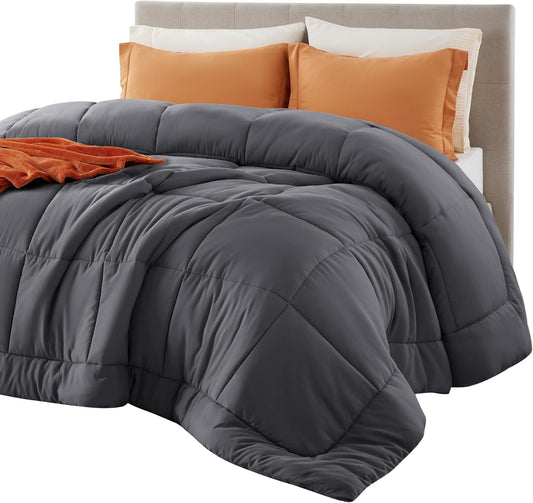 Bedsure Comforter Duvet Insert - Quilted Comforters Queen Size, All Season Duvet, GentleSoft Down Alternative Bedding Blanket, with 8 Tabs, Gifts for Women/Men, Dark Grey, Queen Plus, 90x90 Inches