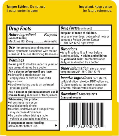 Dramamine Motion Sickness Relief - Less Drowsy Formula for Travel Nausea, 16 Count
