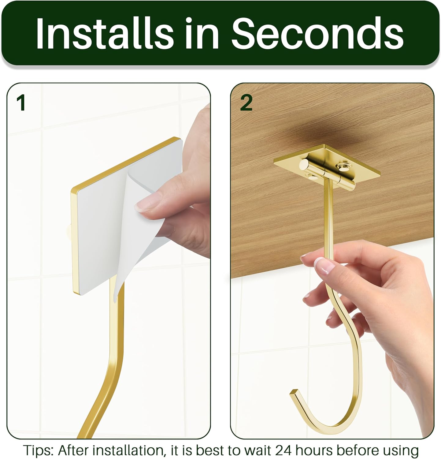Skiennix Under Cabinet Banana Hook - Foldable Gold Metal Hanger for Kitchen & RV, Space-Saving Design