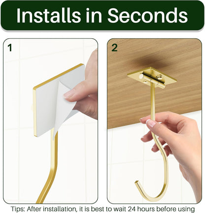 Skiennix Under Cabinet Banana Hook - Foldable Gold Metal Hanger for Kitchen & RV, Space-Saving Design