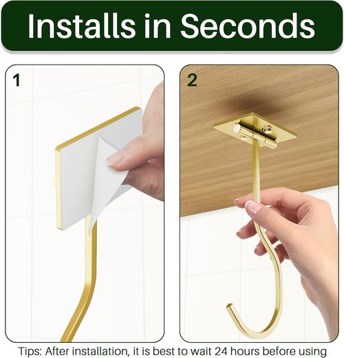 Bussdis Banana Hook - 2-Pack Foldable Metal Hanger | Space-Saving Under Cabinet Holder in Gold
