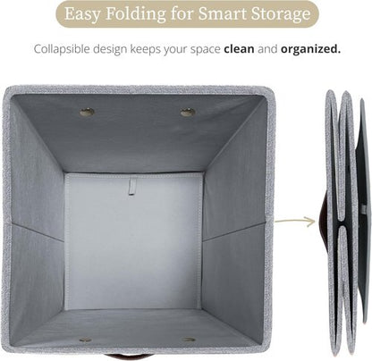 DECOMOMO Storage Bins - Fabric Cube Storage Bins with Labels | 11" Light Texture Grey (6pcs)