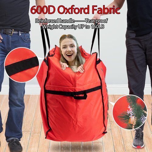 HikooLSS Christmas Tree Storage Bag - Heavy Duty 600D Oxford for 7.5 Ft Artificial Trees | Red 60x18x25in