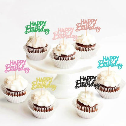 Ercadio Happy Birthday Cupcake Toppers - 24 Pack in 8 Colors for Kids' Parties & Celebrations
