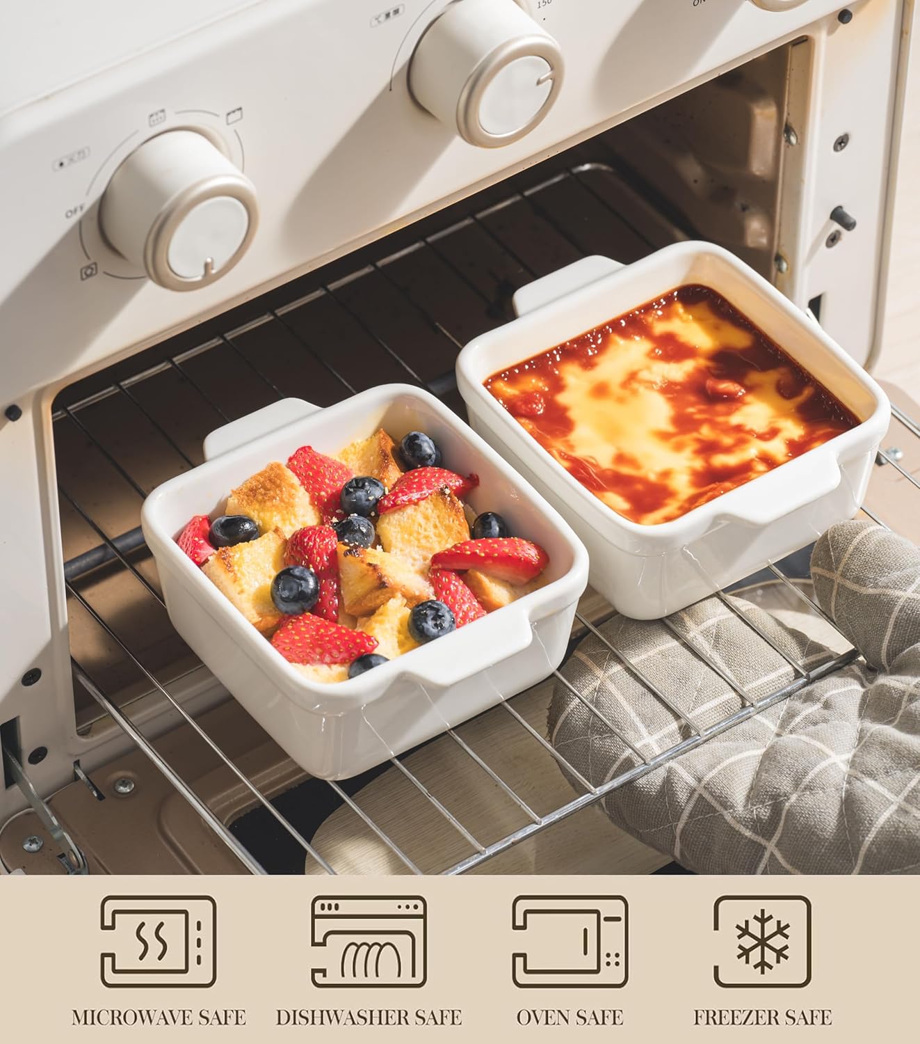 Regine Switzerland 16 oz Small Baking Dish Set of 4 - Ceramic Casserole Ramekins for Meal Prep & Desserts