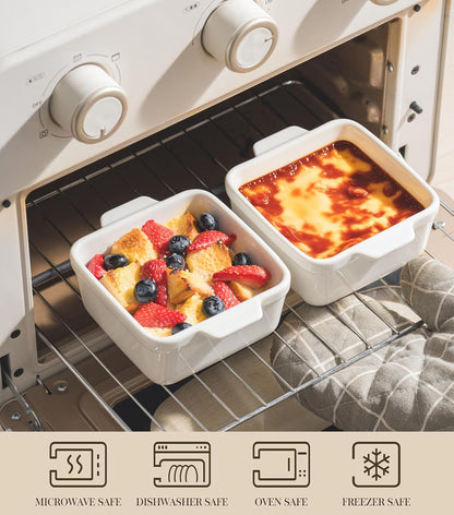Regine Switzerland 16 oz Small Baking Dish Set of 4 - Ceramic Casserole Ramekins for Meal Prep & Desserts