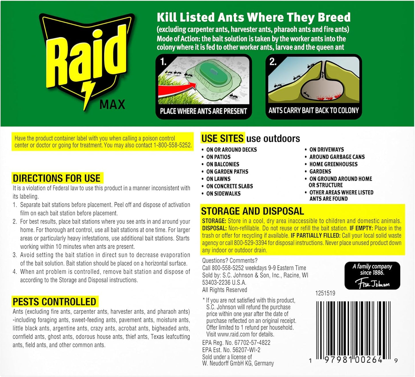 Raid Outdoor Liquid Ant Bait - Kills Ants Within 24 Hours, Ready-to-Use, 4 Count