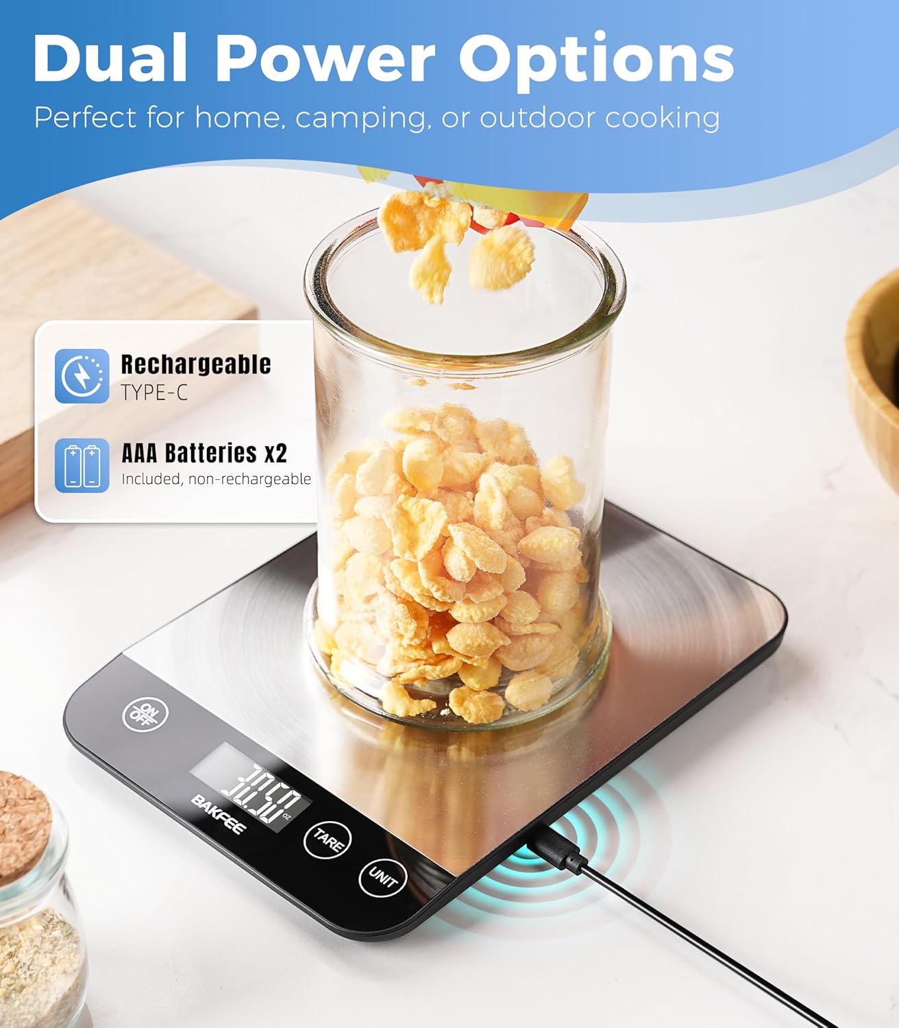 Skiennix Food Scale - 33lb Rechargeable Kitchen Scale with High Accuracy, USB Charging, Black