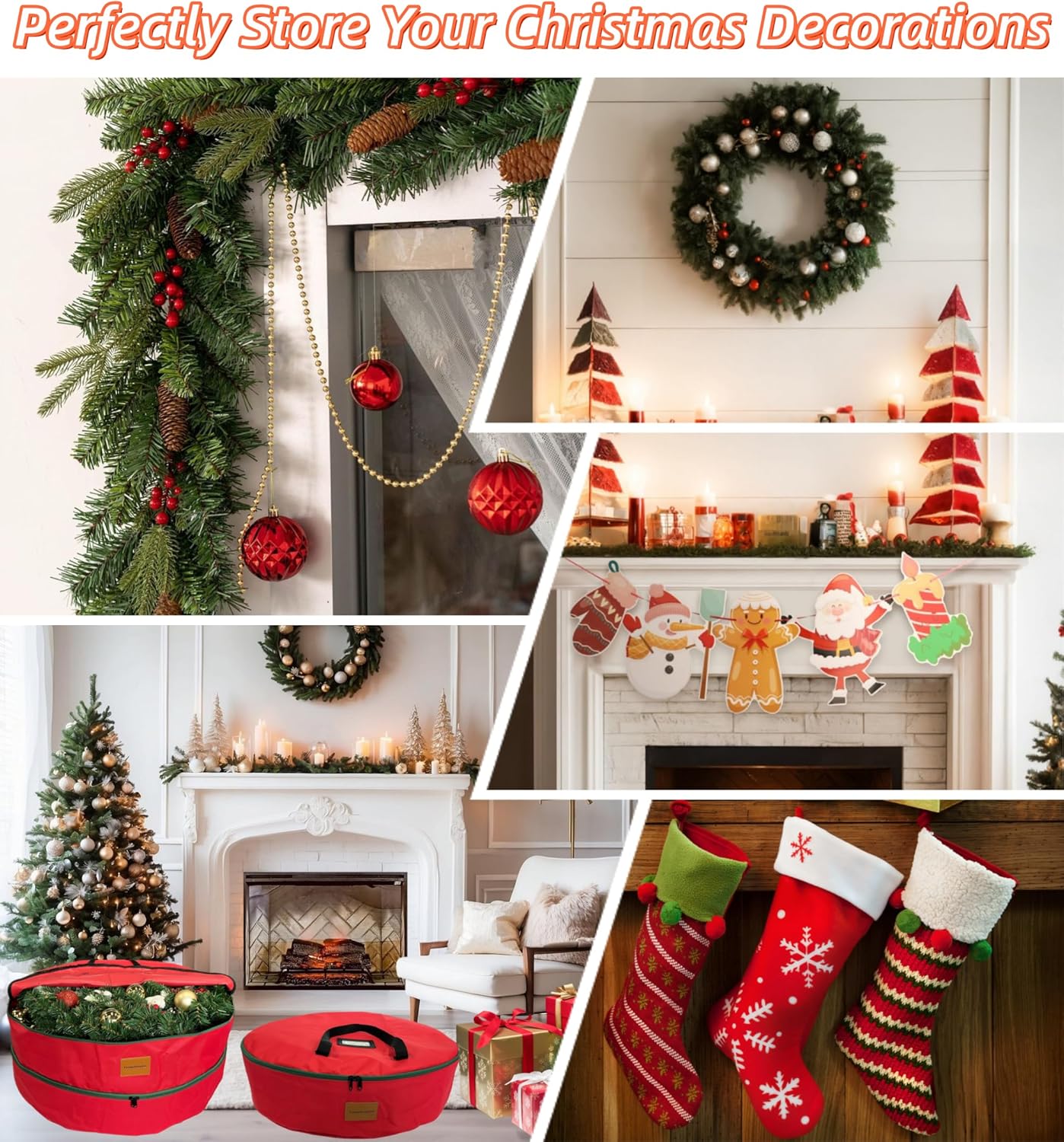 Skiennix Wreath Storage Container - Heavy Duty 600D Oxford Cloth, 24x12 Inch Red Double Bag for Holiday Wreaths