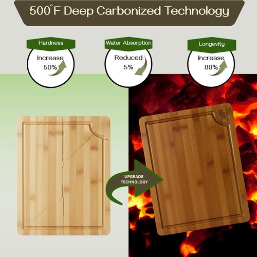 Bamboo Cutting Board Set by [Brand Name] - 3-Piece Wooden Chopping Boards with Juice Grooves & Handles