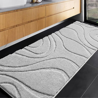 DEXDE Bathroom Rugs - Ultra Long Non-Slip Runner Mat 24x60 in Light Grey | Soft, Absorbent Microfiber for Quick Drying