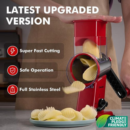 Geedel Rotary Cheese Grater - Upgraded Vegetable Shredder with 4 Blades | Easy Clean Kitchen Tool
