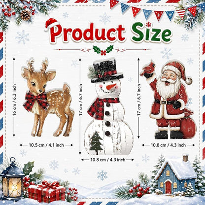 3 Pcs Christmas Wooden Decorations Set – Snowman, Santa & Reindeer Signs (Variation: 3+Snowman Santa Reindeer)