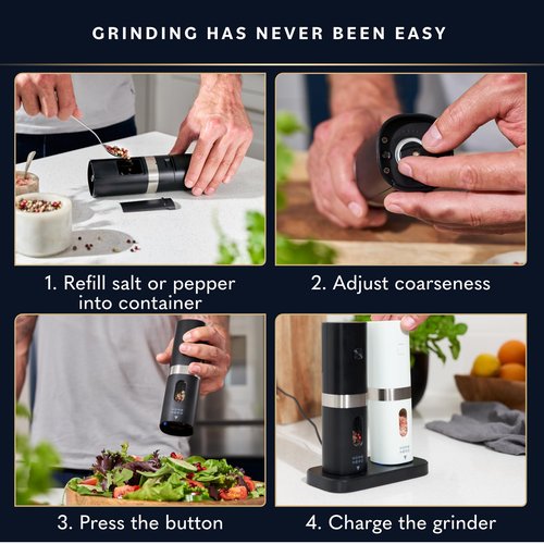 Home Hero Electric Salt and Pepper Grinder Set - Automatic Salt and Pepper Grinder Set Rechargeable. Electronic Salt and Pepper Shakers with LED Light, Electric Pepper Grinder & Salt Grinder, Set of 2