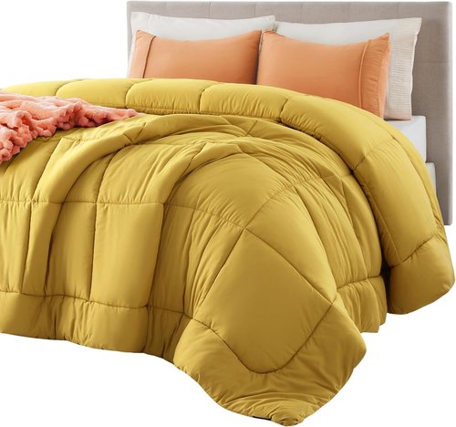 Bedsure Comforter Duvet Insert - All-Season Quilted Queen Size Down Alternative Bedding, Mustard Yellow 88 x 88 Inches