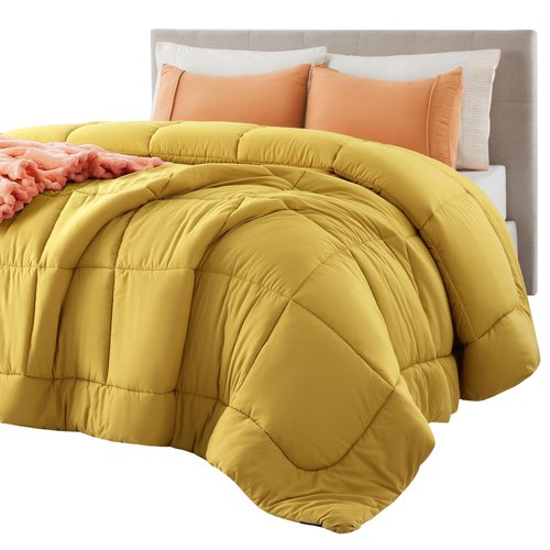 Bedsure Comforter Duvet Insert - Quilted Comforters Twin XL Size, All Season Duvet, GentleSoft Down Alternative Bedding Blanket, with 8 Tabs, Gifts for Women/Men, Mustard Yellow, Twin XL 92x68 Inches
