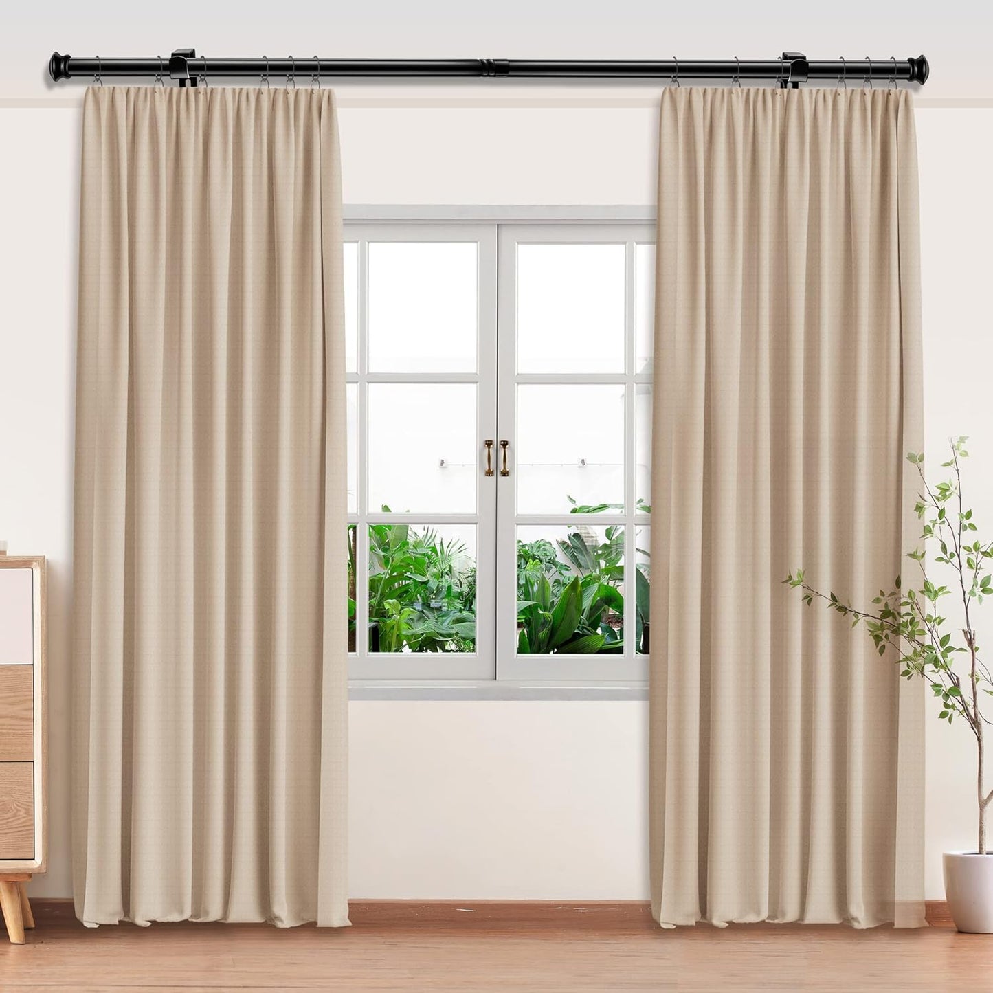 Skiennix Decorative Black Curtain Rod - Easy Install for Windows 30" to 45" | 5/8 Inch Size