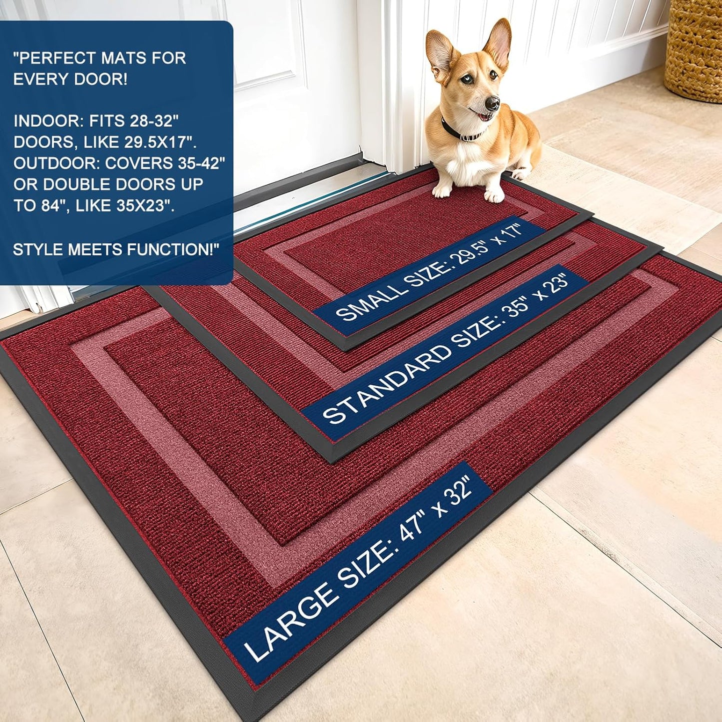 OLANLY Indoor Outdoor Front Door Mat - Waterproof All-Weather Doormat, Easy Clean, 36x24, Wine Red